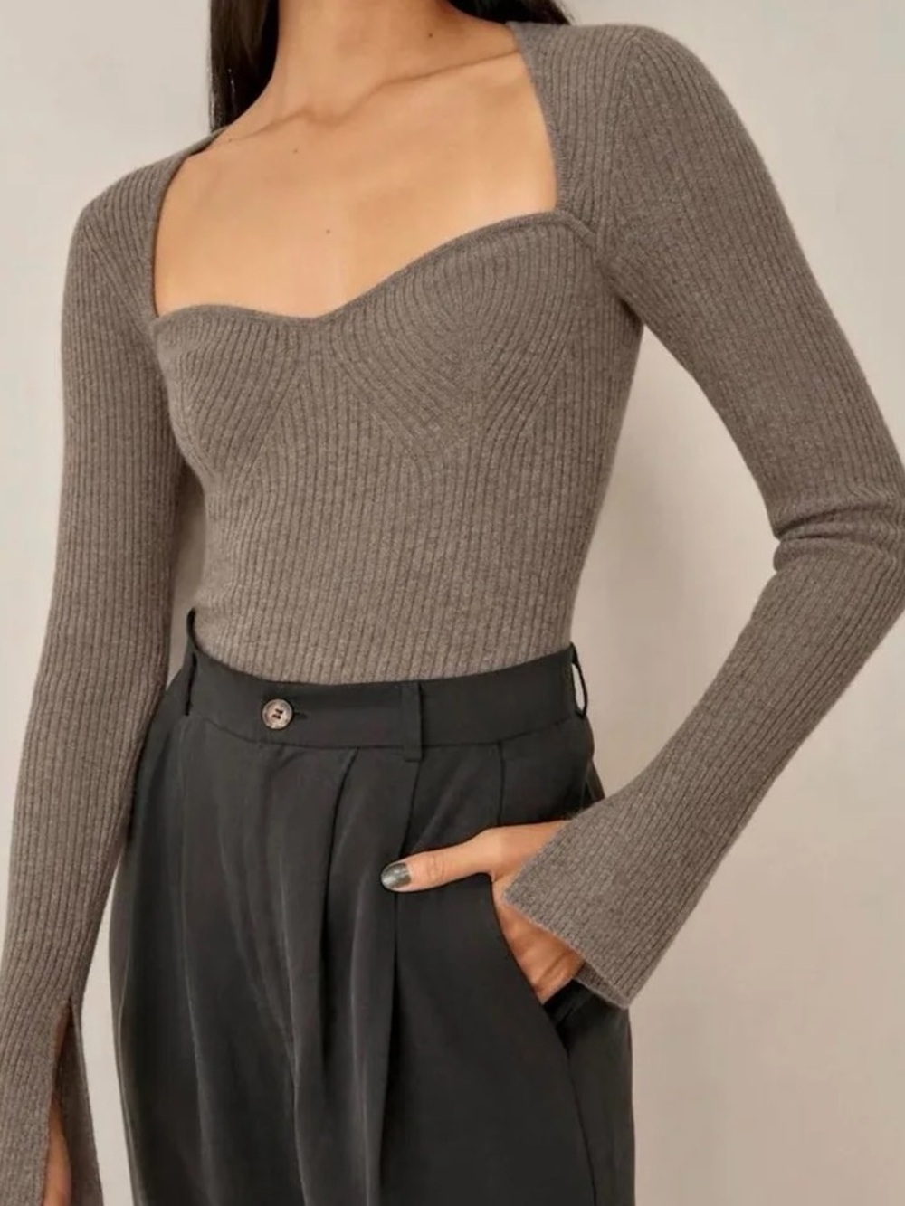 Reformation Taupe Glenna Cashmere Sweater